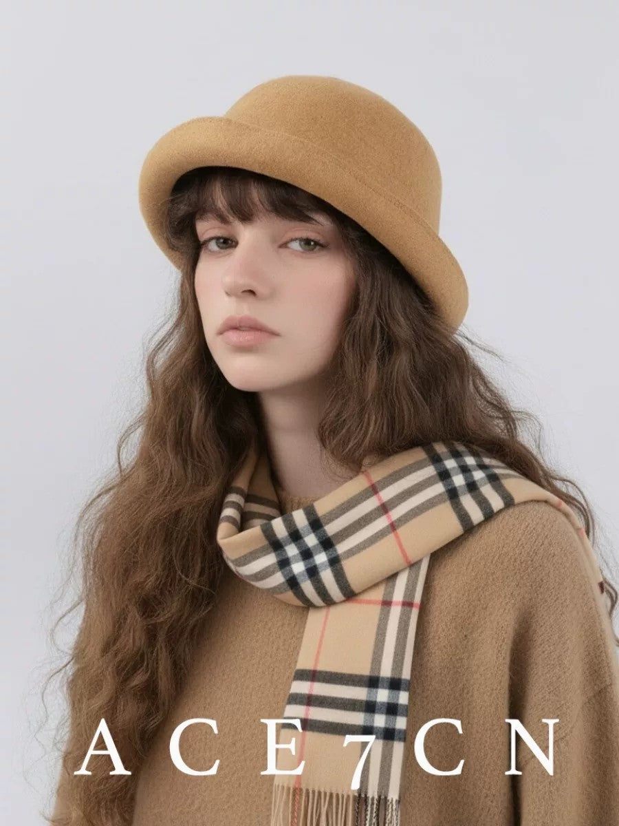 Nordic Candy-Color Dress Hat Wool-Felt Roll-Brim Hat