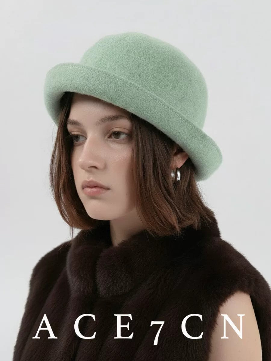 Nordic Candy-Color Dress Hat Wool-Felt Roll-Brim Hat