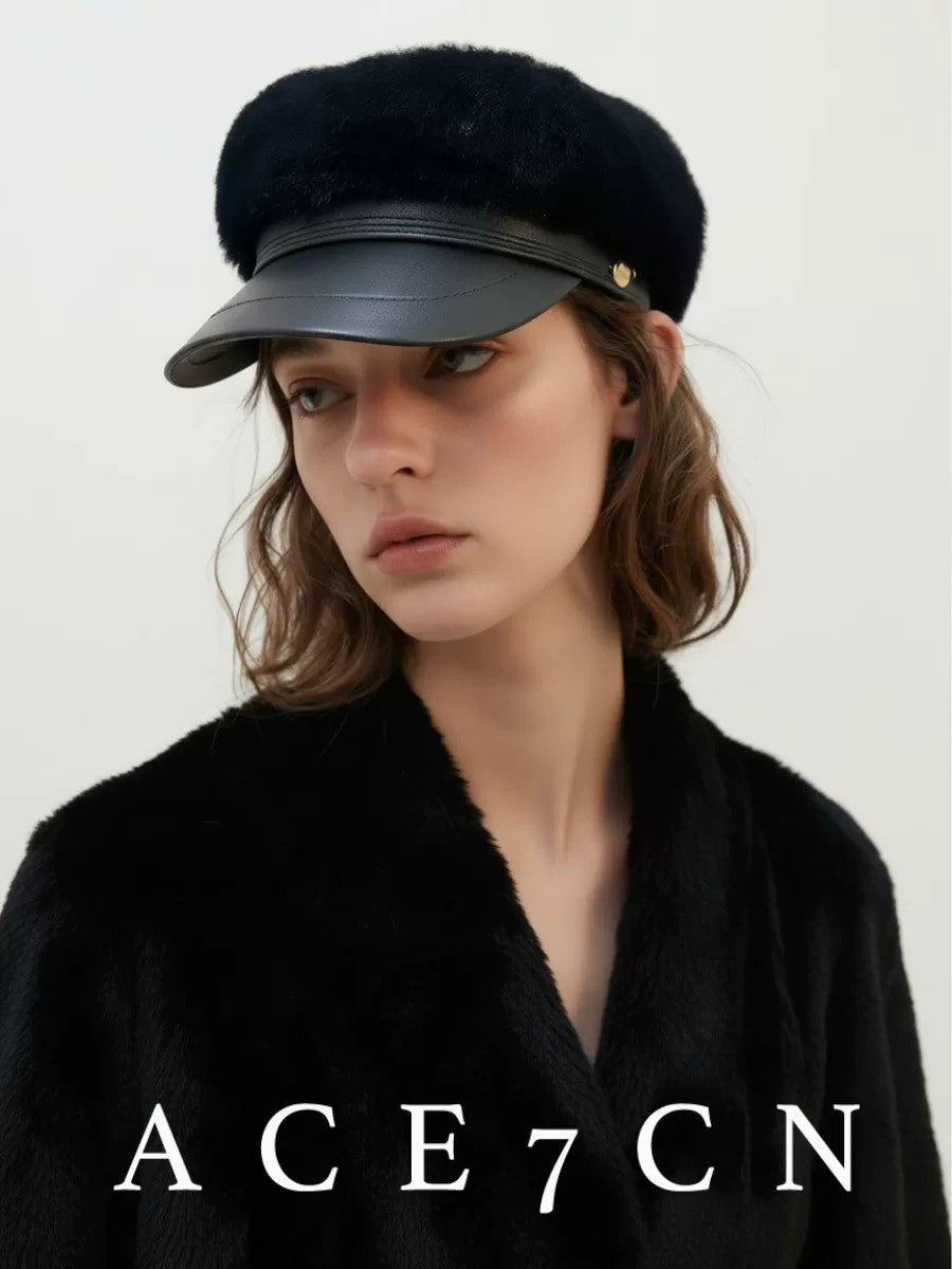 British Vintage Faux-Mink Riding Hat Light-Luxury Premium