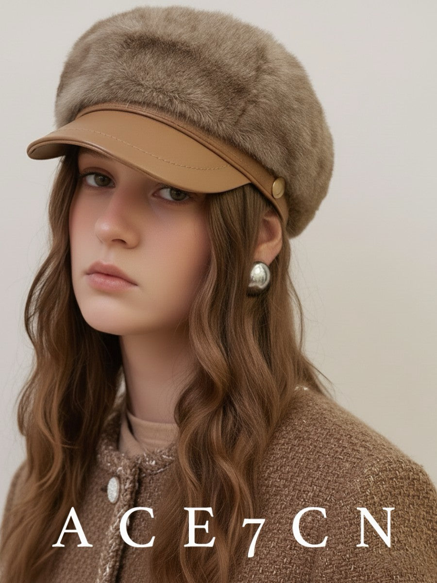 British Vintage Faux-Mink Riding Hat Light-Luxury Premium