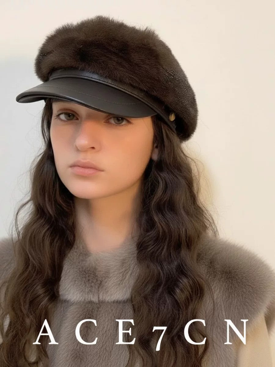 British Vintage Faux-Mink Riding Hat Light-Luxury Premium