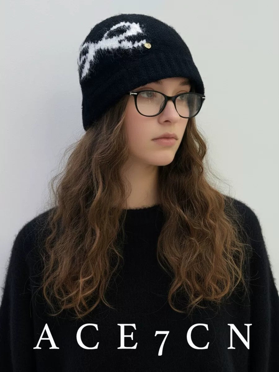 Korean Niche Jacquard Knit Beanie Bow Knit