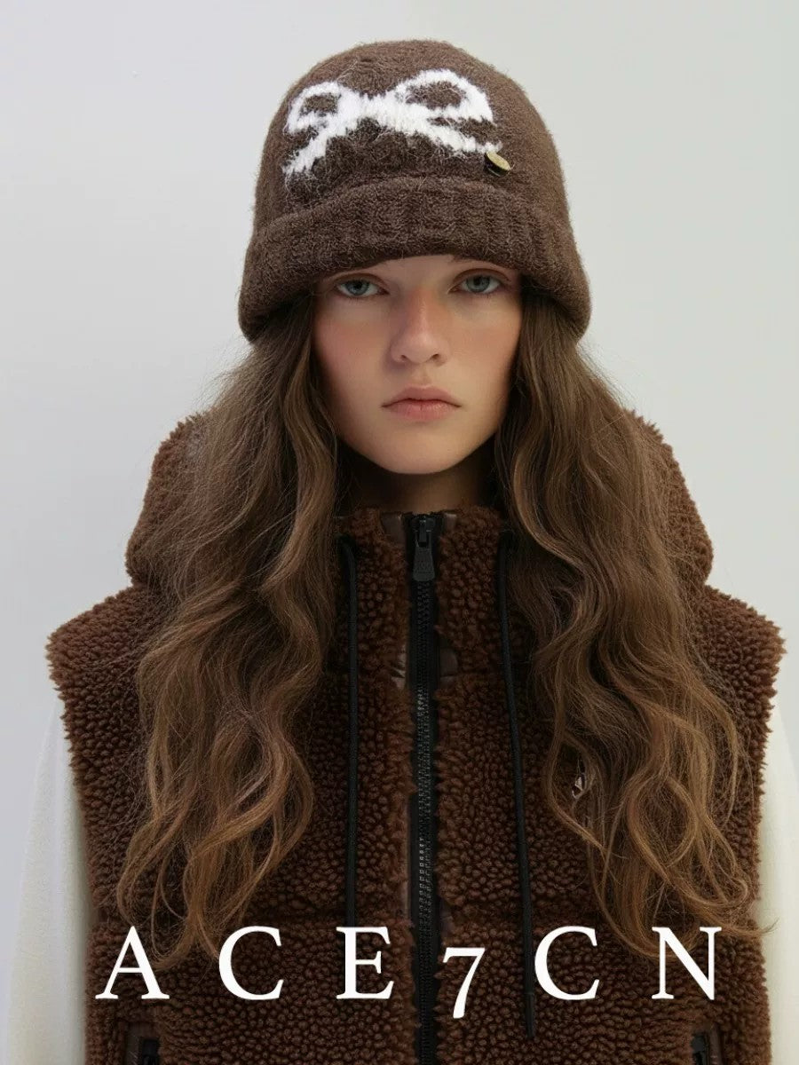 Korean Niche Jacquard Knit Beanie Bow Knit