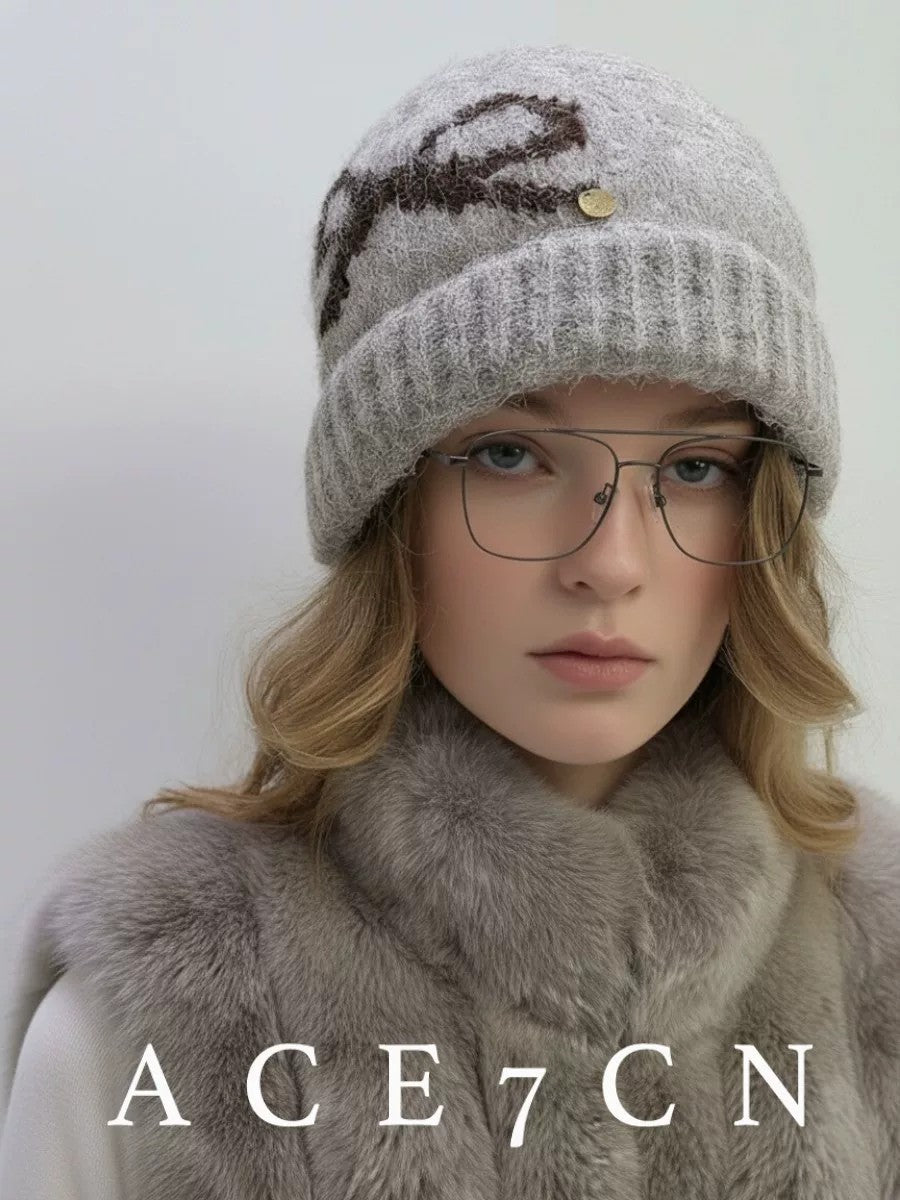 Korean Niche Jacquard Knit Beanie Bow Knit