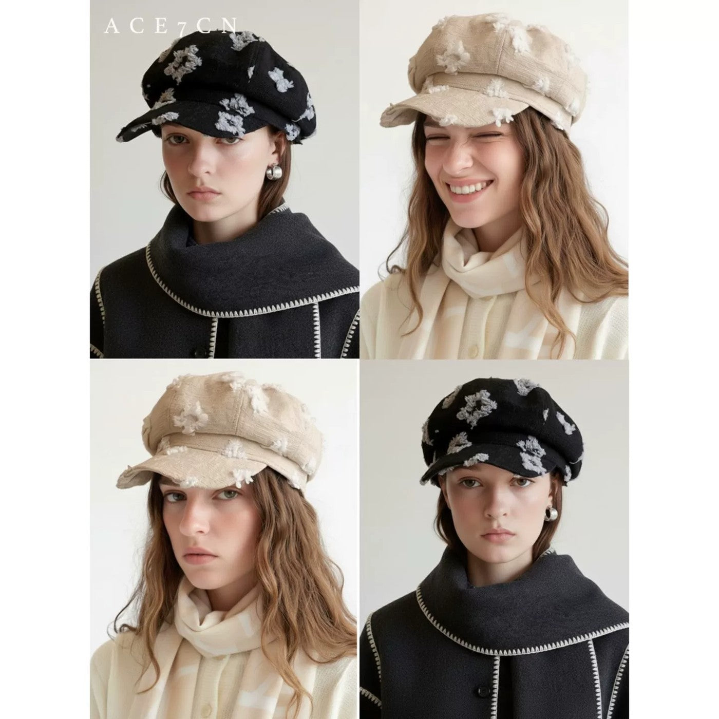 Korean Feather Fairy Burnout Hat Vintage Jacquard