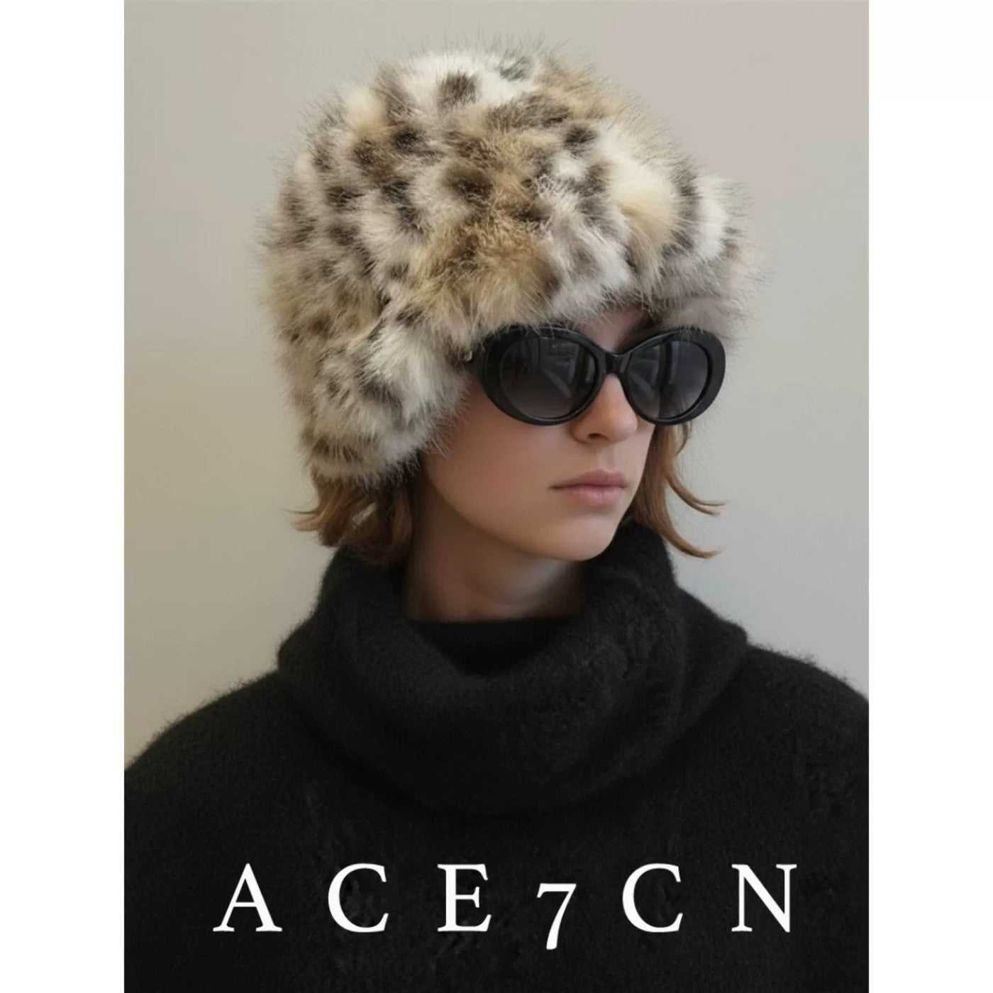 American Snow Faux-Mink Leopard Hat Autumn-Winter Warm