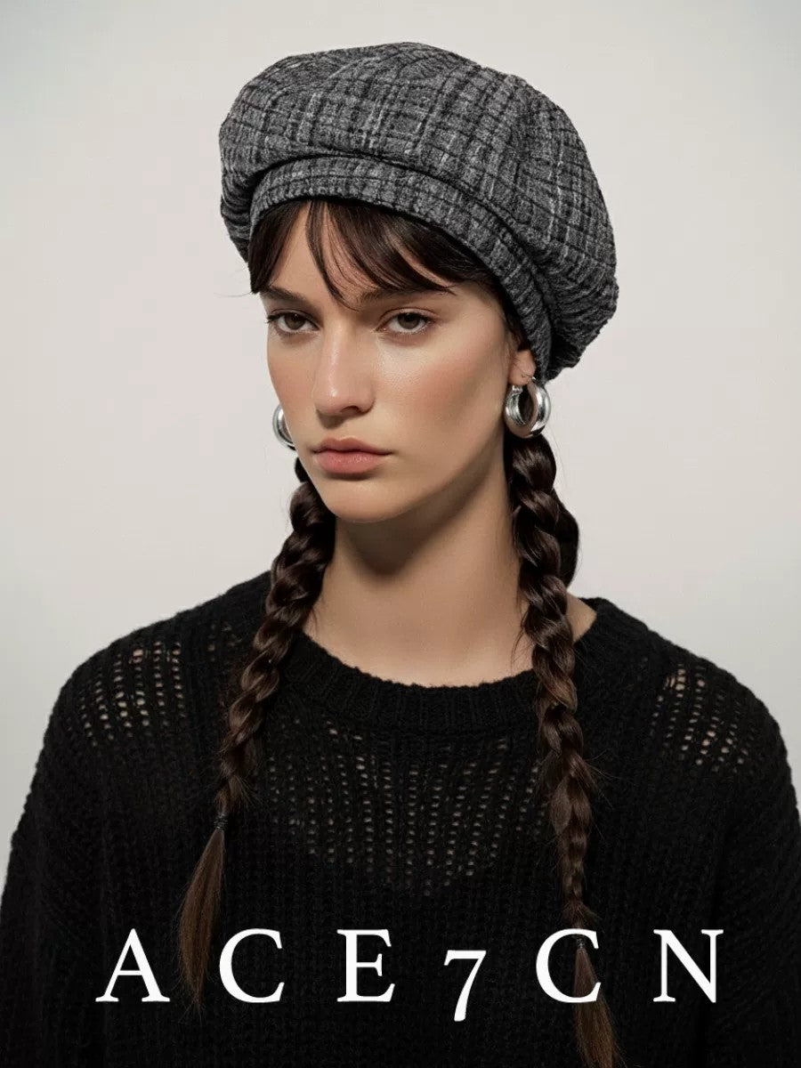 British Classic Tweed Beret Women Autumn-Winter Face-Slimming