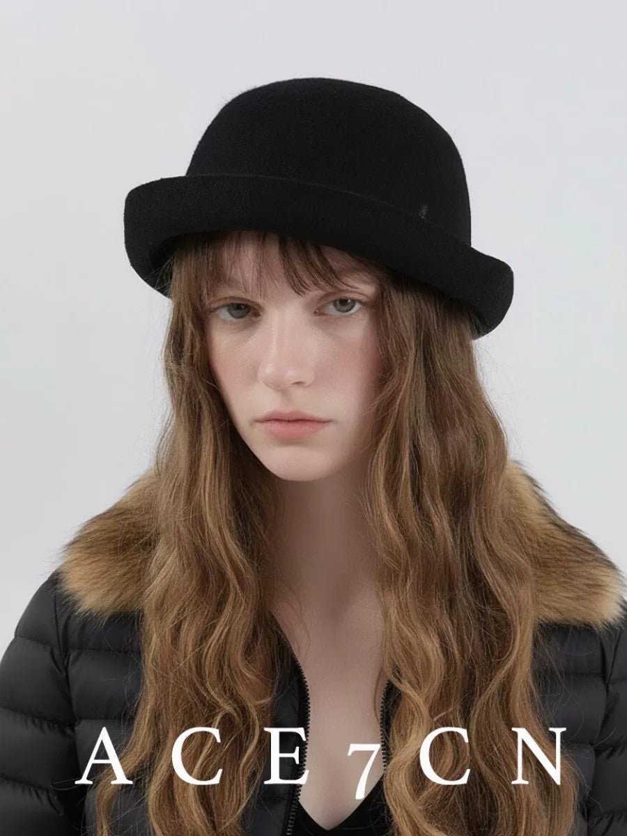 Nordic Classic Dress Hat Wool-Felt Roll-Brim Hat