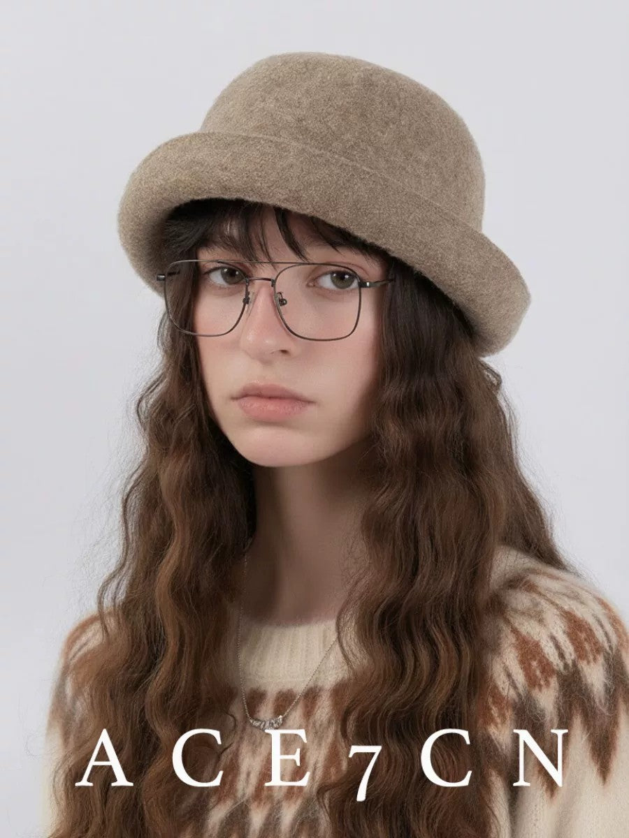 Nordic Classic Dress Hat Wool-Felt Roll-Brim Hat