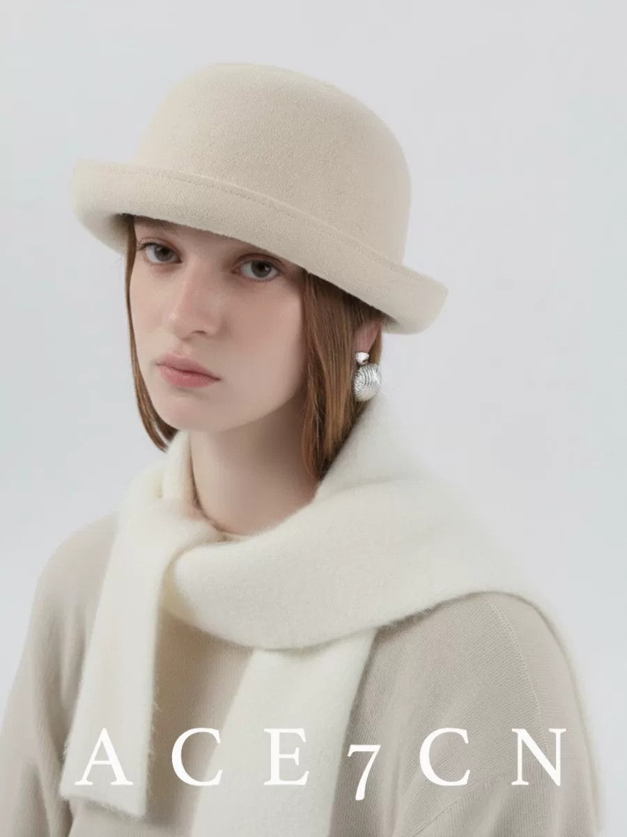 Nordic Classic Dress Hat Wool-Felt Roll-Brim Hat