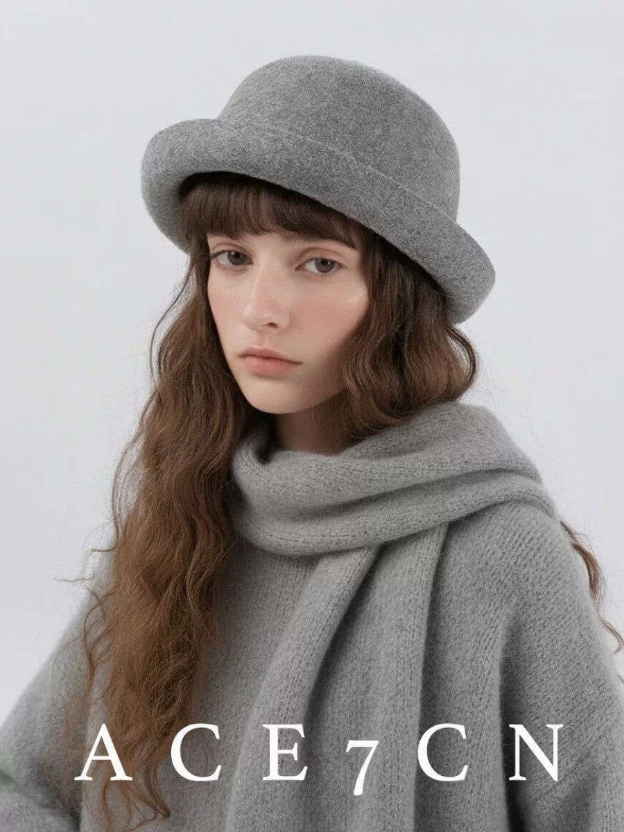 Nordic Classic Dress Hat Wool-Felt Roll-Brim Hat