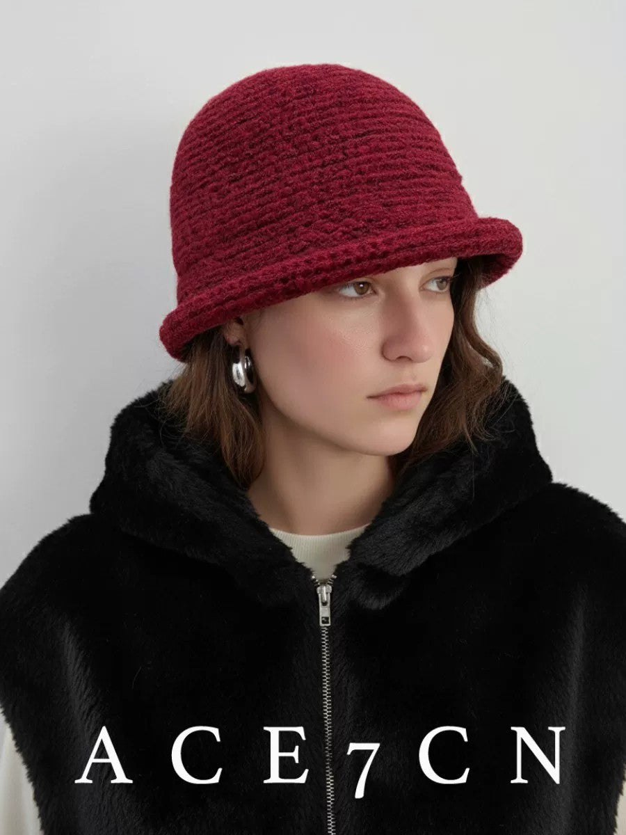 Nordic Minimalist Roll-Brim Hat Hand-Crochet Knit Beanie
