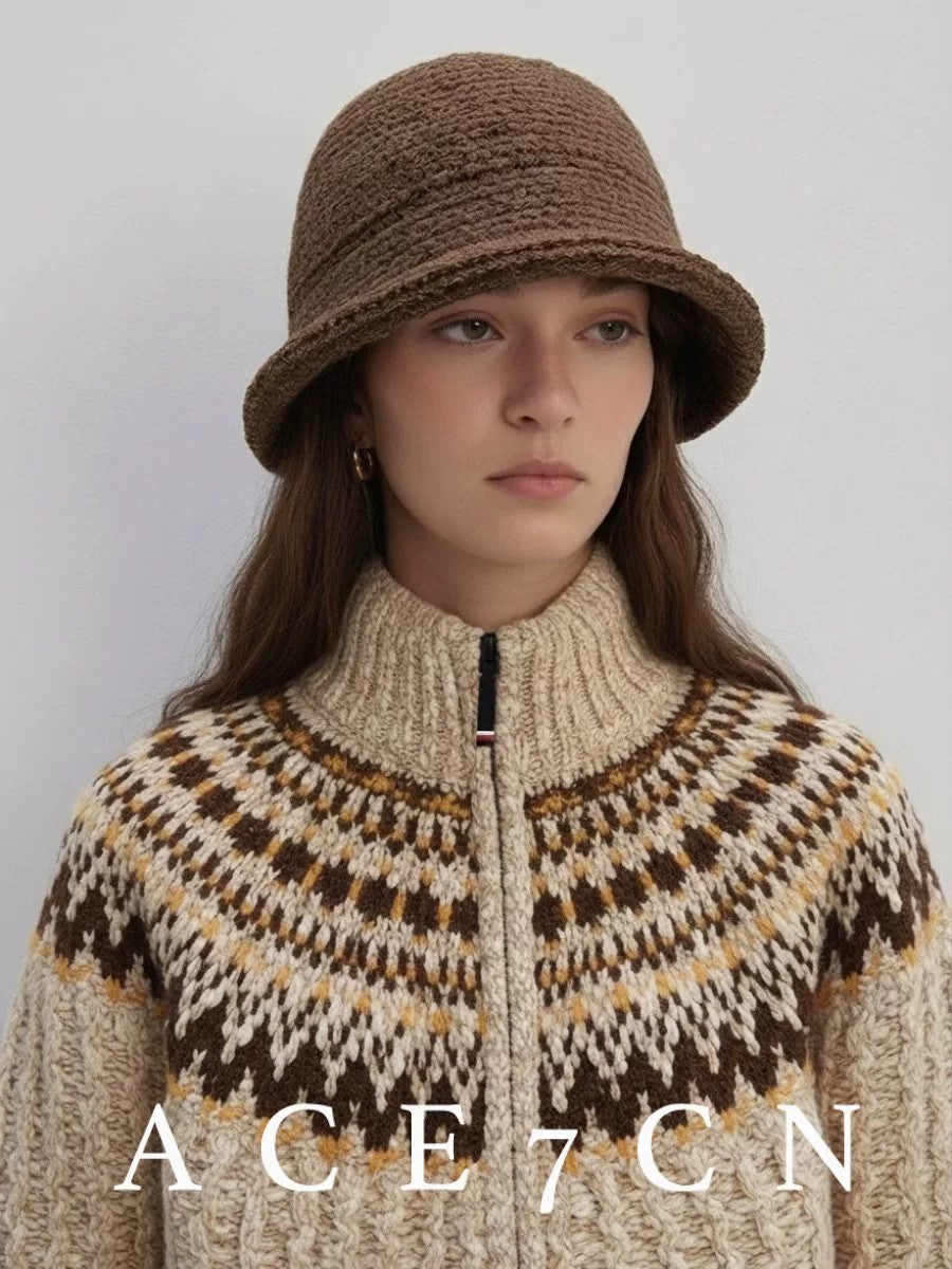 Nordic Minimalist Roll-Brim Hat Hand-Crochet Knit Beanie