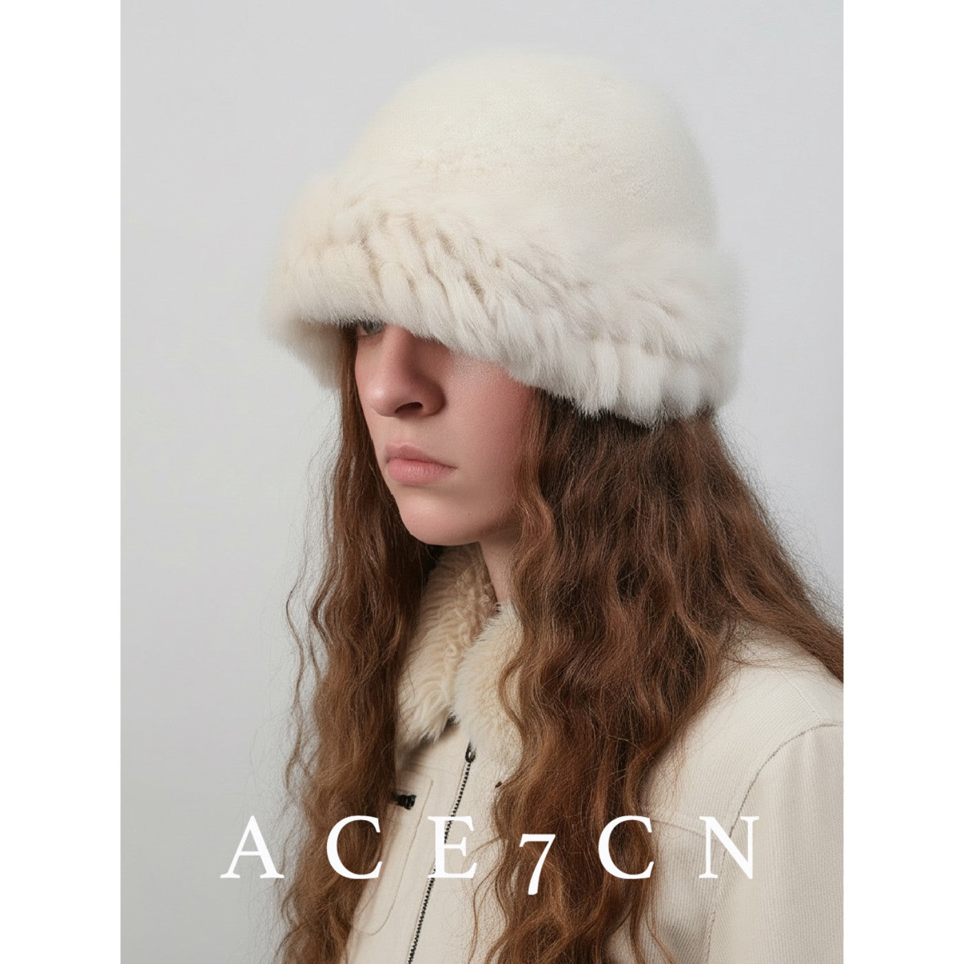 Woven Rabbit-Fur White Snow Hat Korean Rabbit-Fur