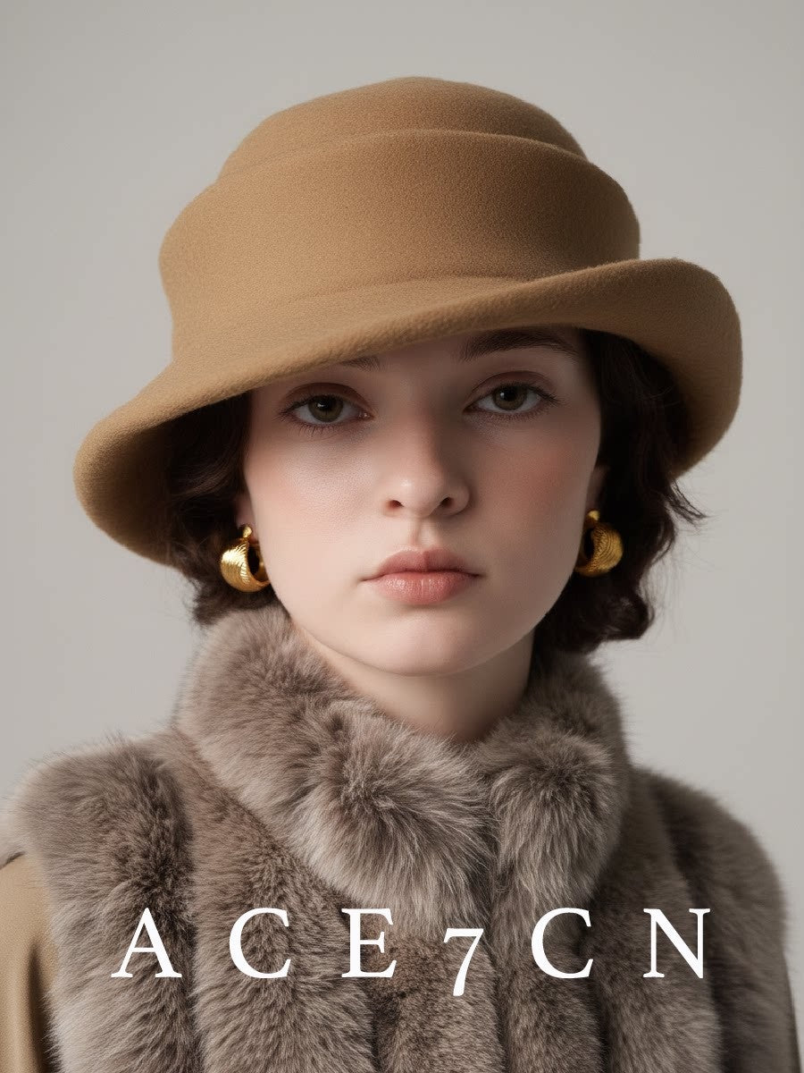 Hepburn-Style 100 Wool British Vintage Styling Round-Top