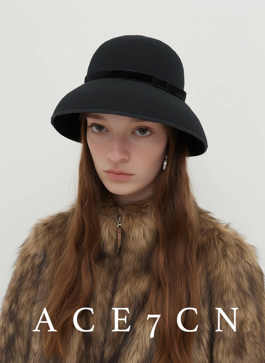 Hepburn-Style Vintage Wide-Brim Wool Dress Hat 100