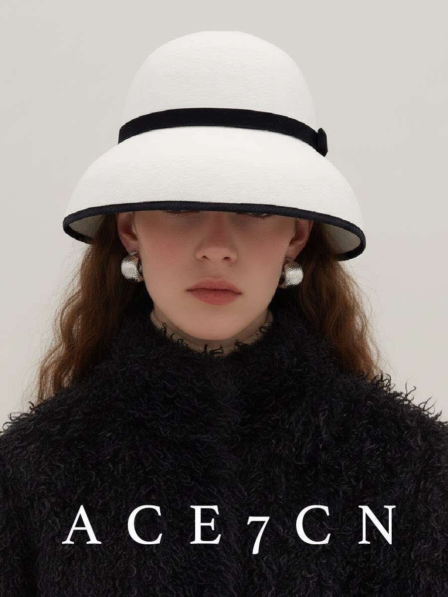 Hepburn-Style Vintage Wide-Brim Wool Dress Hat 100