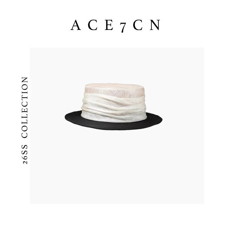 Imported Silk-Voile Straw Hat Danish Wide-Brim Flat-Top