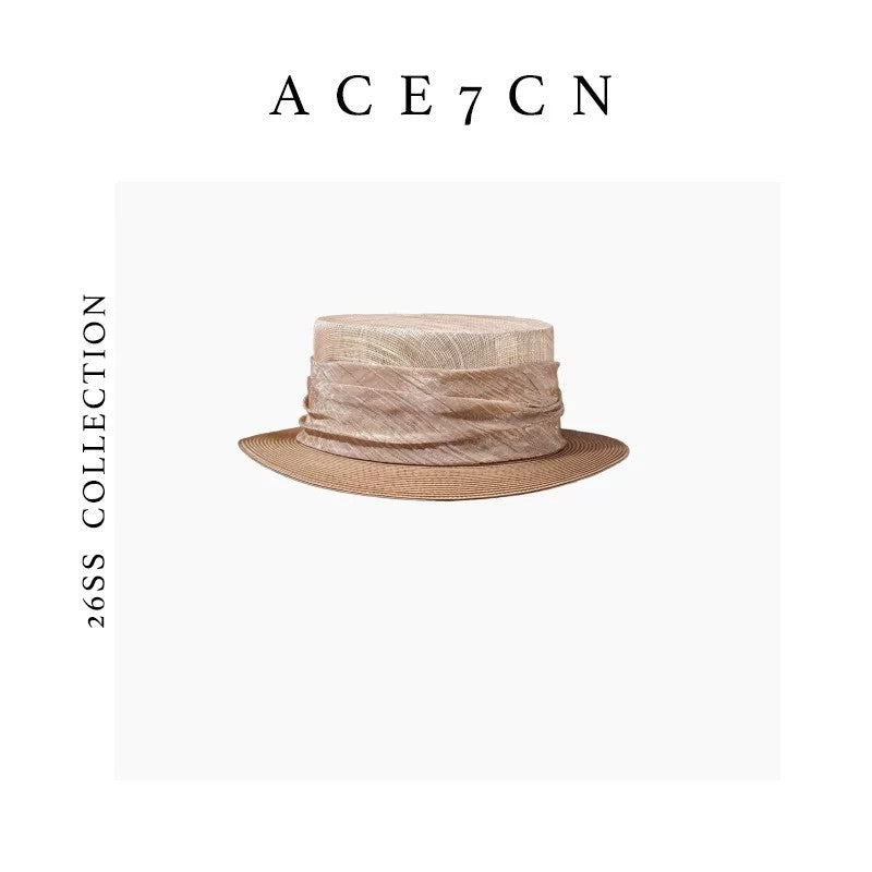 Imported Silk-Voile Straw Hat Danish Wide-Brim Flat-Top