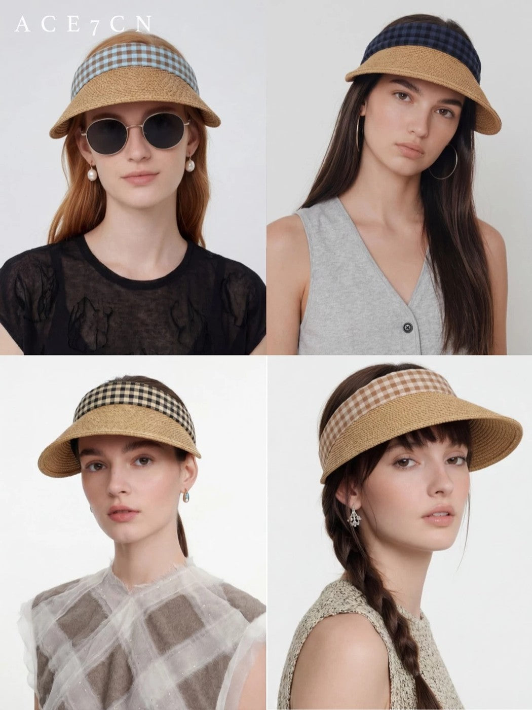Light-French Premium Visor Straw-Woven Roll-Brim Sun-Shade Headband