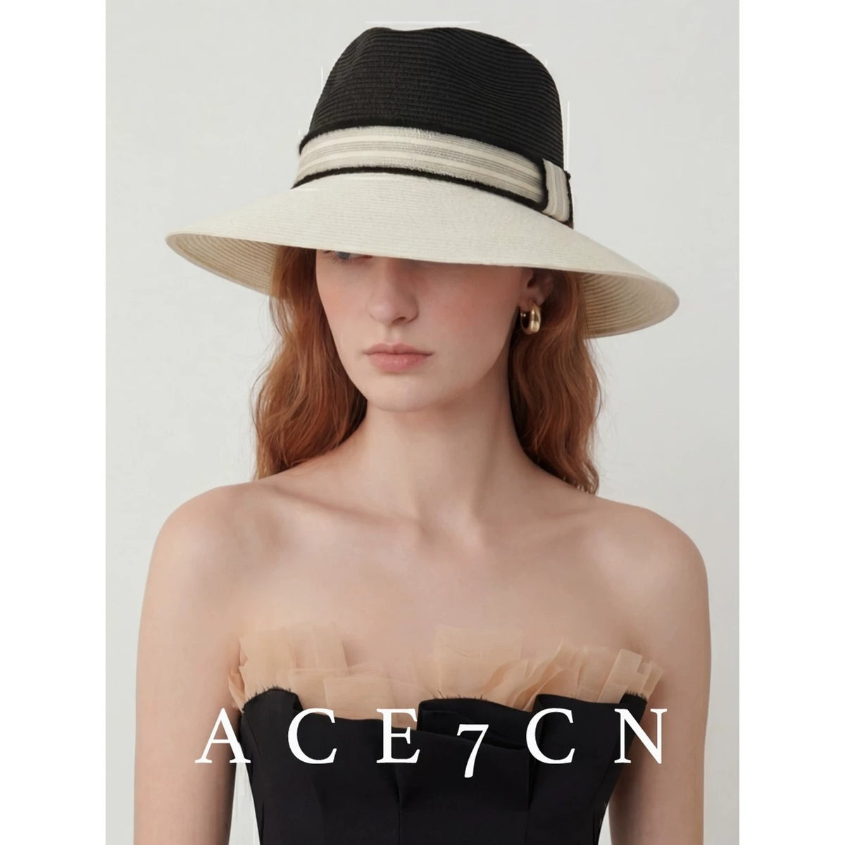 Parisian Tweed Classic Black-White Woven Straw Hat