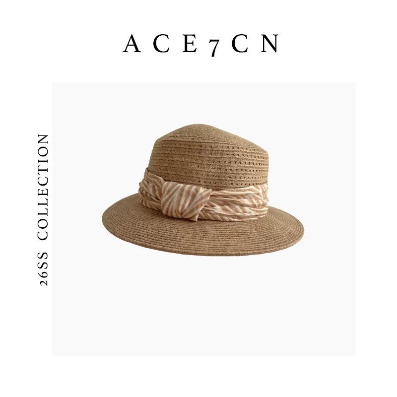 Danish Handmade Straw Hat Faux-Linen Pleated Ribbon