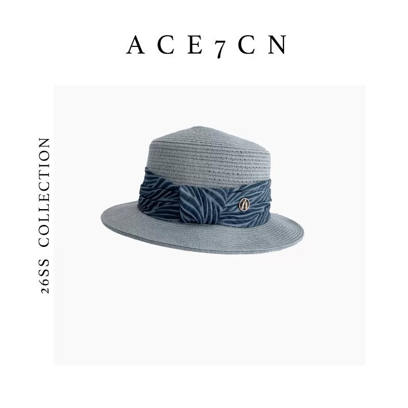 Danish Handmade Straw Hat Faux-Linen Pleated Ribbon