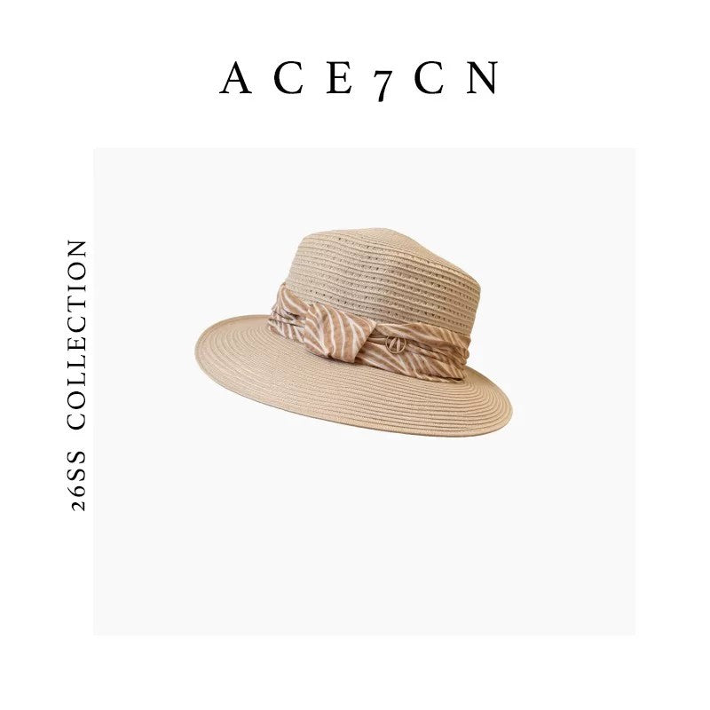 Danish Handmade Straw Hat Faux-Linen Pleated Ribbon