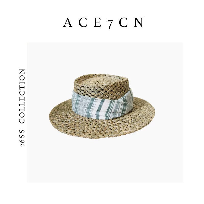 British Chic Woven Straw Hat Japanese Cotton-Linen