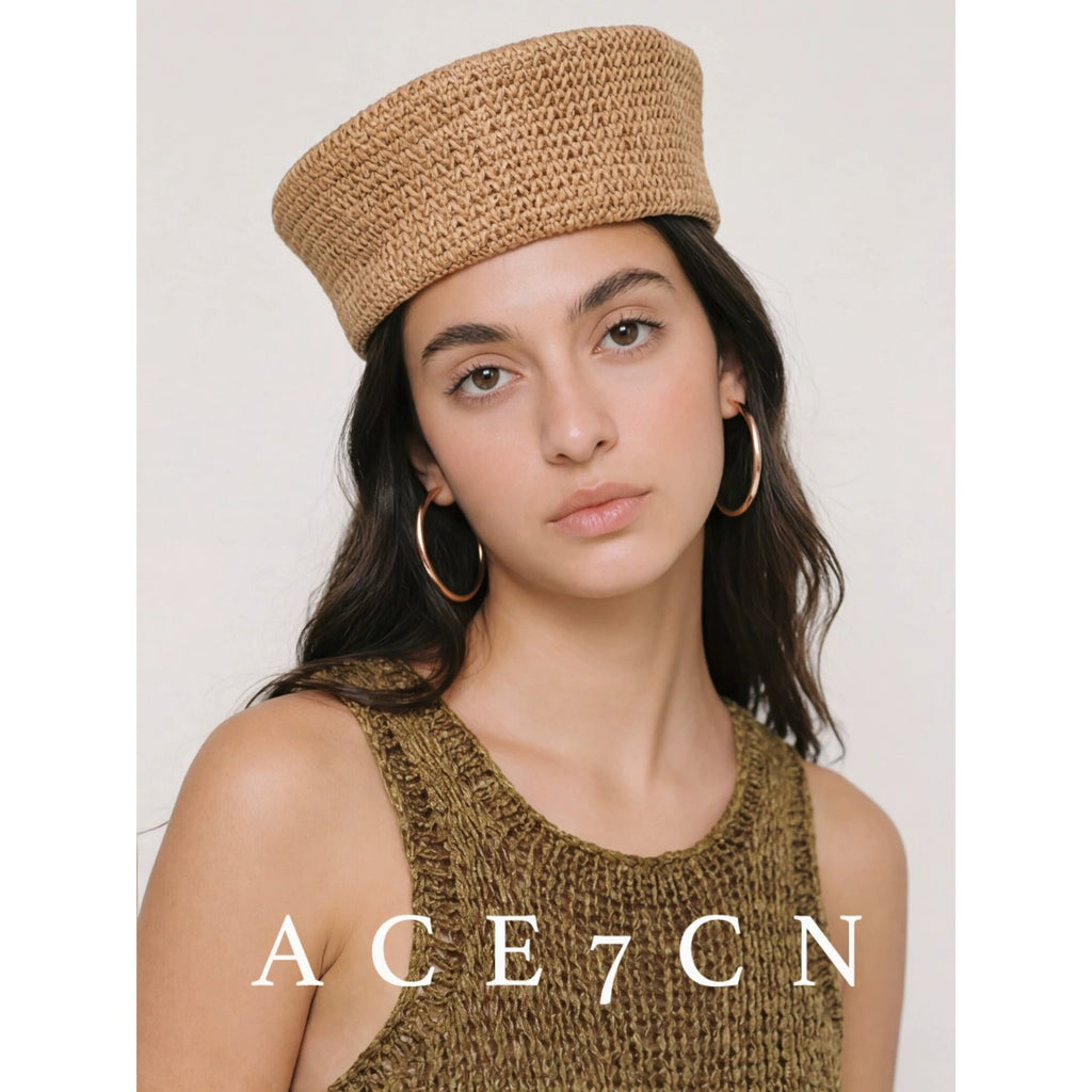 French Elegant Straw-Woven Pillbox Hat Hand-Woven pillbox
