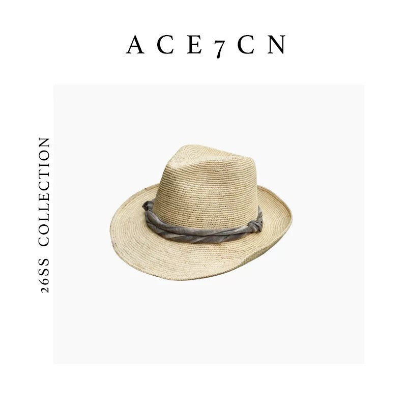British Chic Hand-Crochet Raffia Straw Hat Handmade