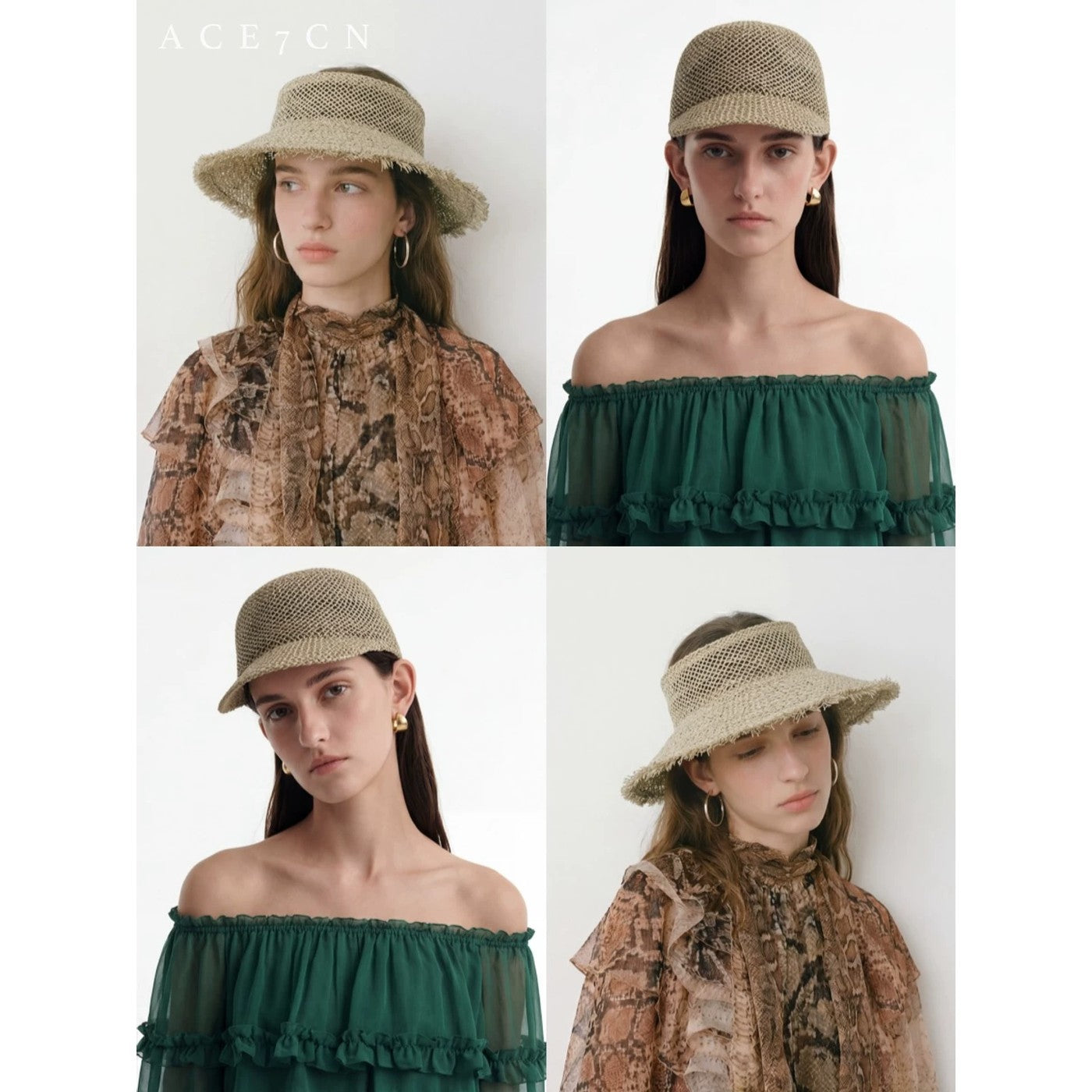South-France Holiday Openwork Straw-Woven Visor Handmade Sun-Shade