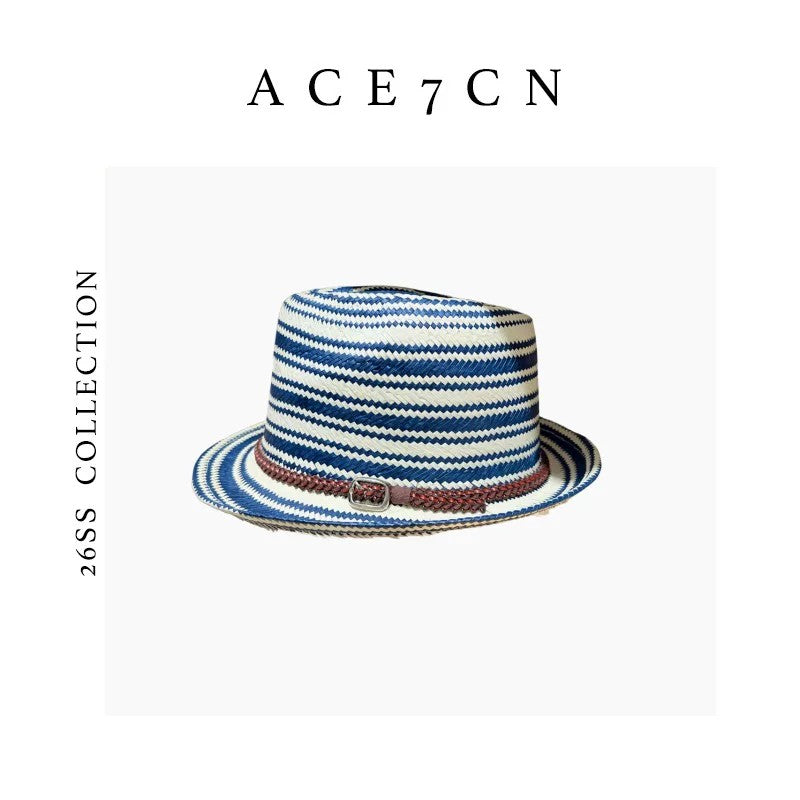 Nautical British Vintage Blue-White Striped Straw Hat