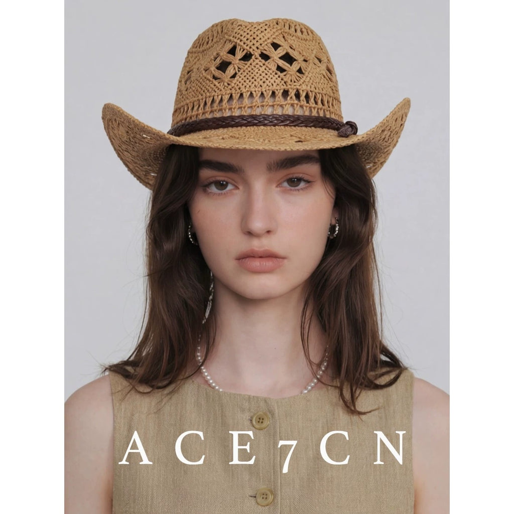 Western American Panama Hat Denim Openwork Fedora