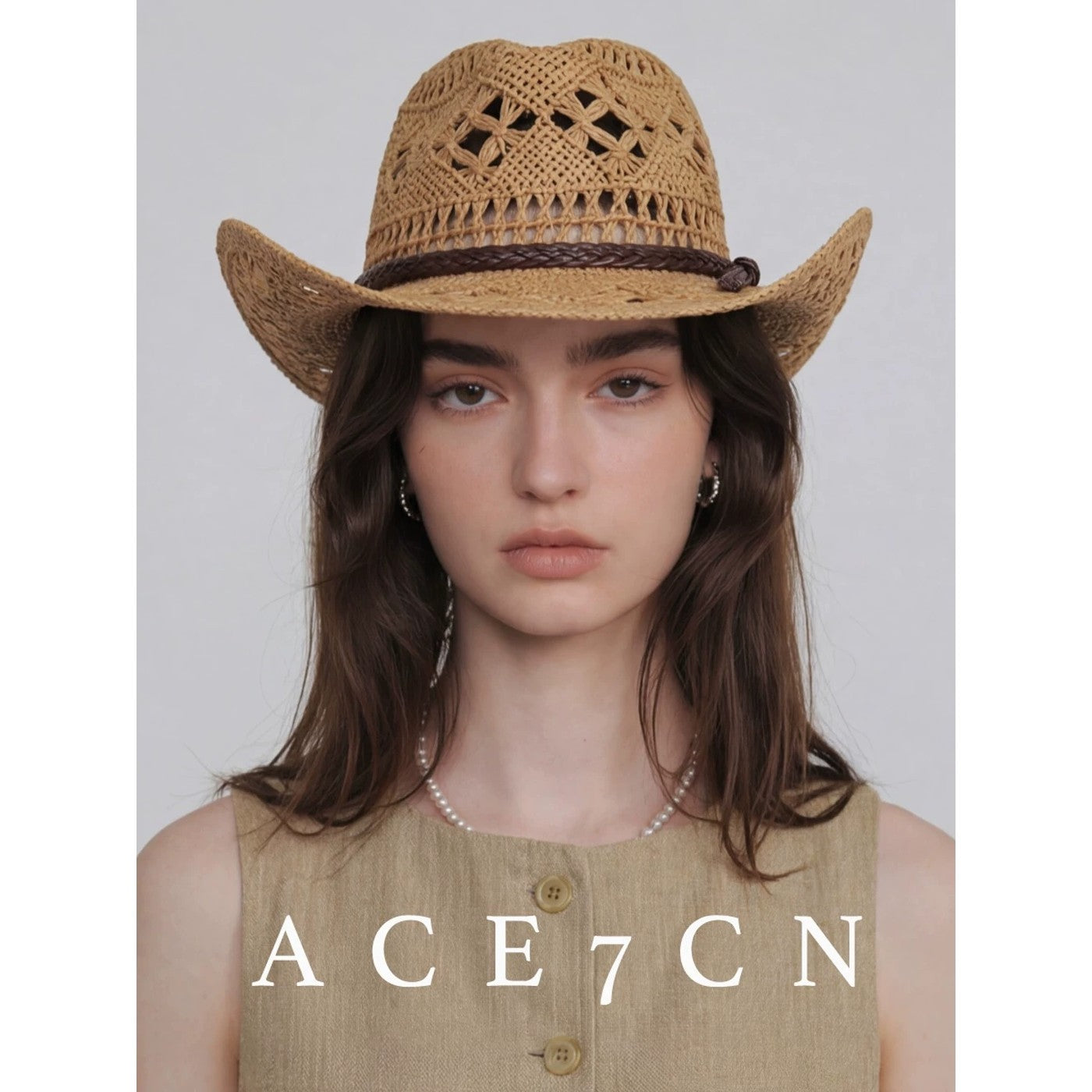 Western American Panama Hat Denim Openwork Fedora