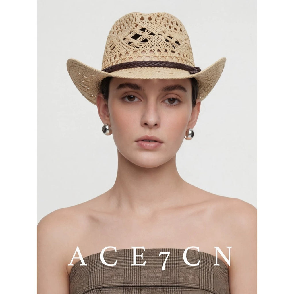 Western American Panama Hat Denim Openwork Fedora