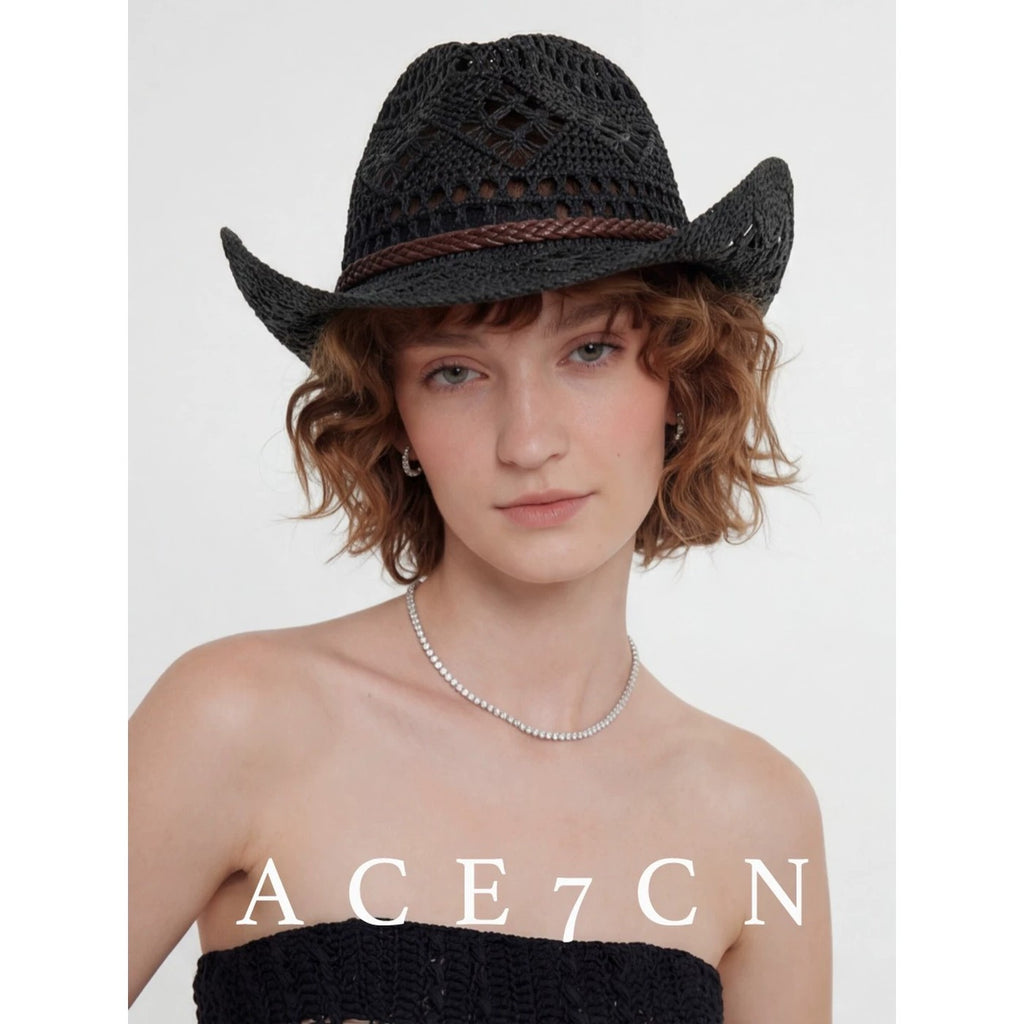 Western American Panama Hat Denim Openwork Fedora