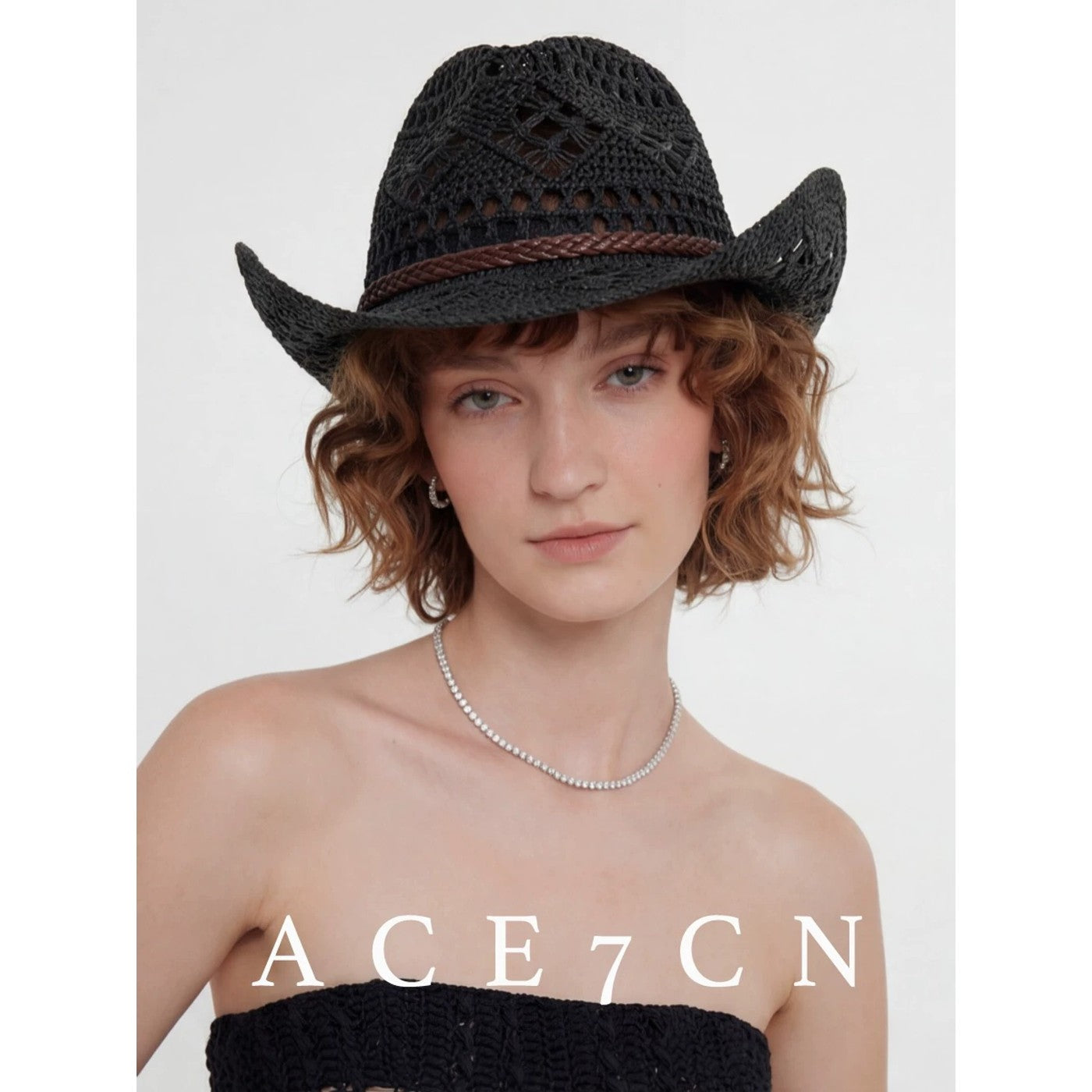 Western American Panama Hat Denim Openwork Fedora