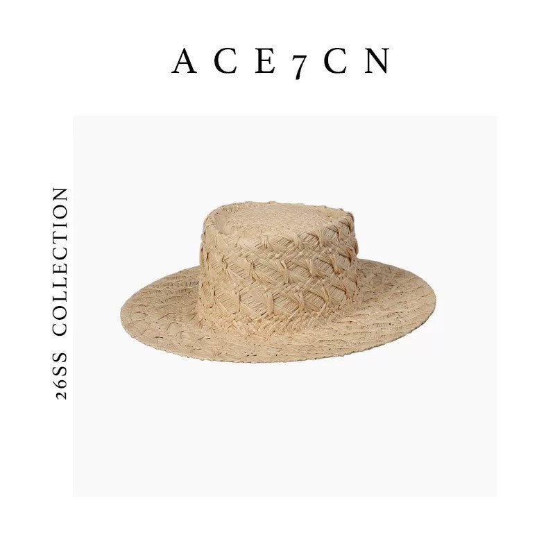 French Elegant Classic Raffia Dress Hat Hand-Woven