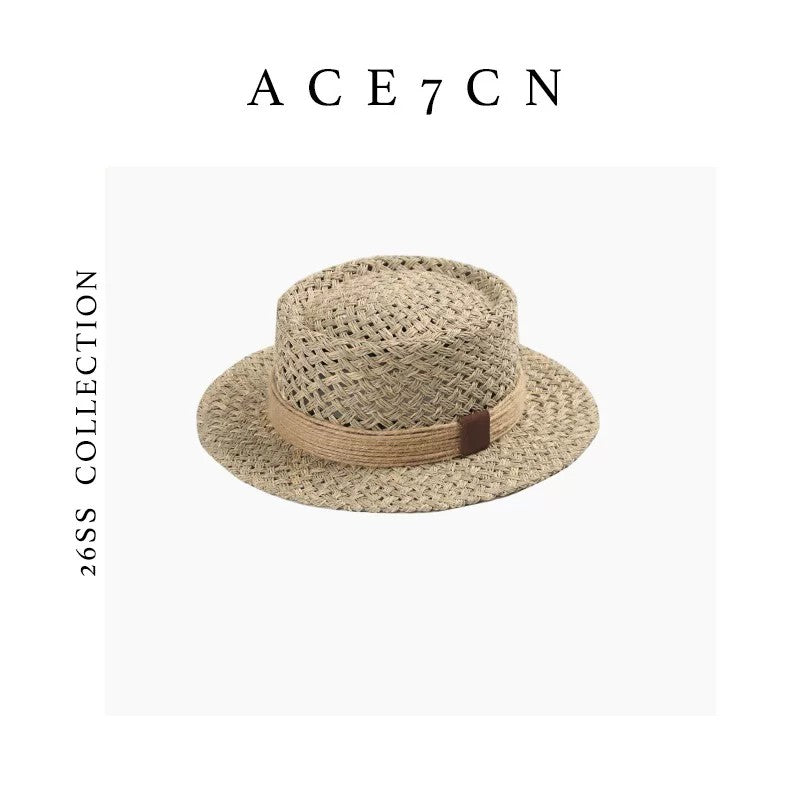 British Chic Natural Seagrass Flat-Top Straw Hat