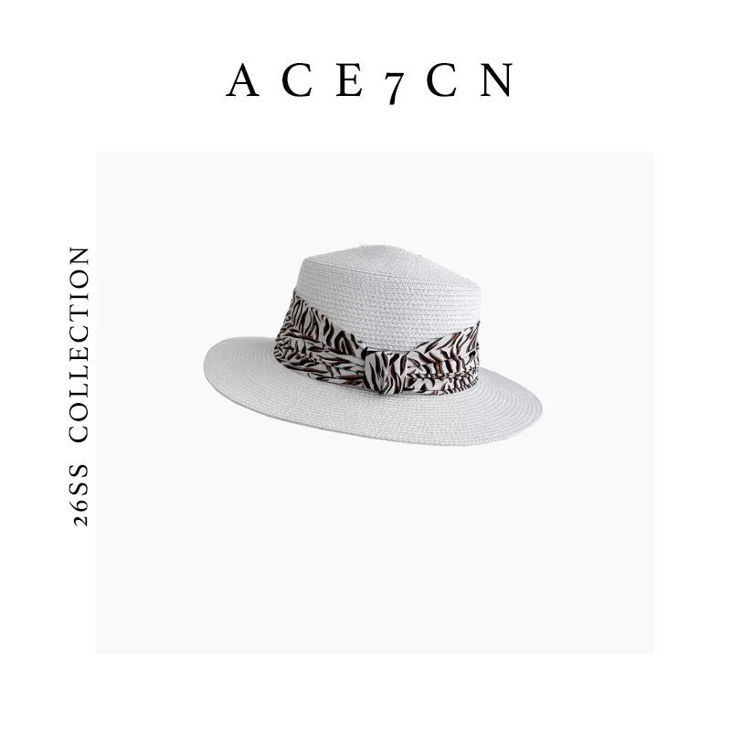 Relaxed French Premium Paper-Straw Flat-Top Hat Leopard