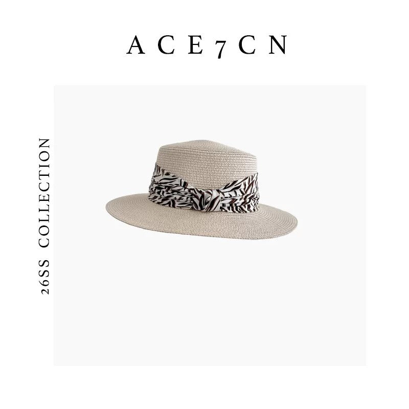 Relaxed French Premium Paper-Straw Flat-Top Hat Leopard