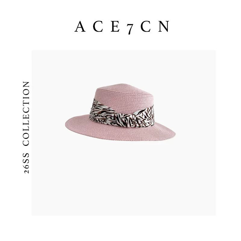 Relaxed French Premium Paper-Straw Flat-Top Hat Leopard