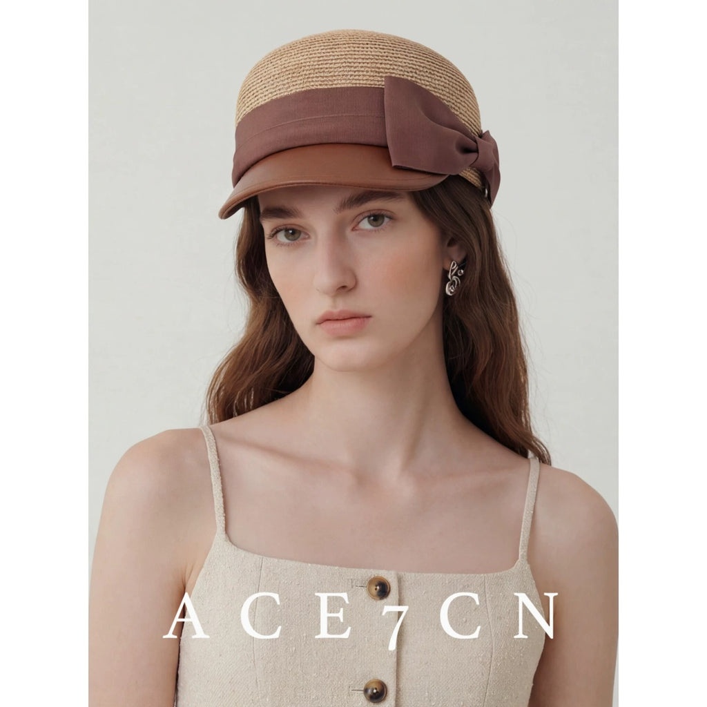 Parisian Classic Bow Straw-Woven Equestrian Hat Embellished