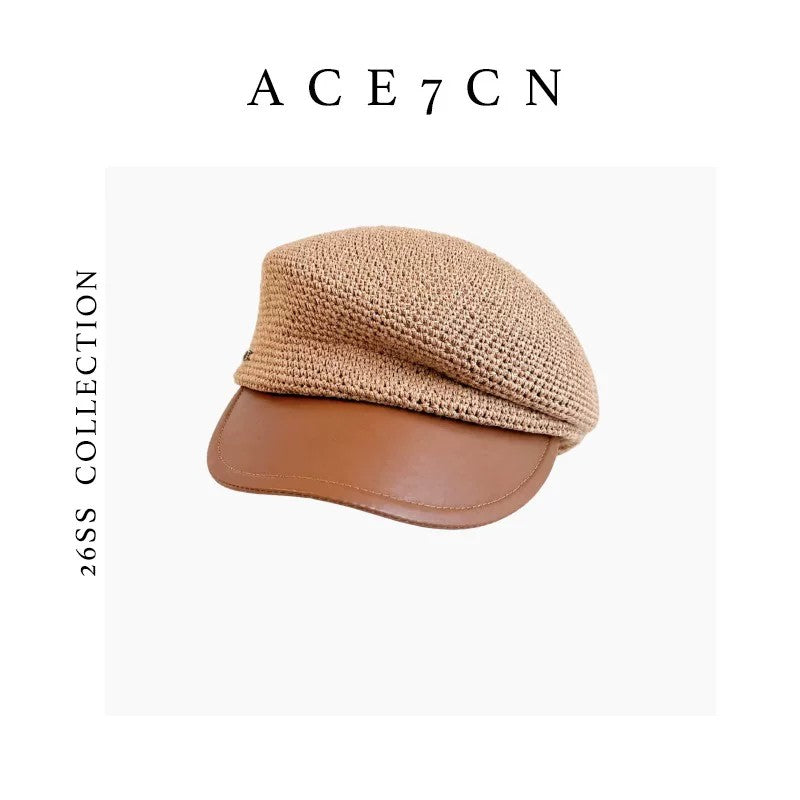 British Classic Newsboy Cap Breathable Straw-Woven Equestrian