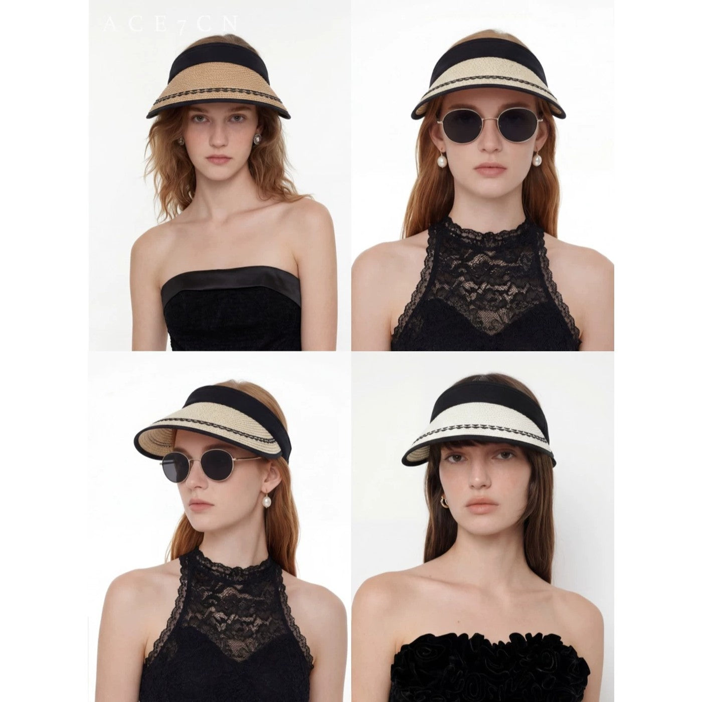 South-France Holiday Visor Straw-Woven Color-Block Sun-Shade Headband