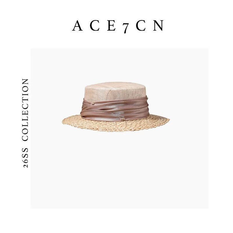 Natural-Straw Hepburn Dress Hat Wide-Brim Flat-Top Straw