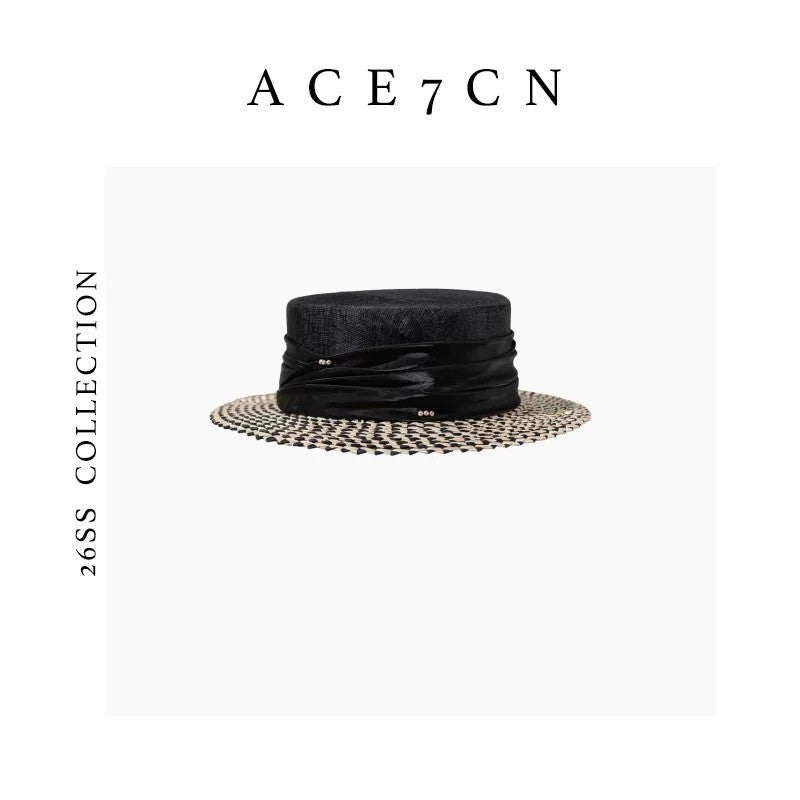 Natural-Straw Hepburn Dress Hat Wide-Brim Flat-Top Straw