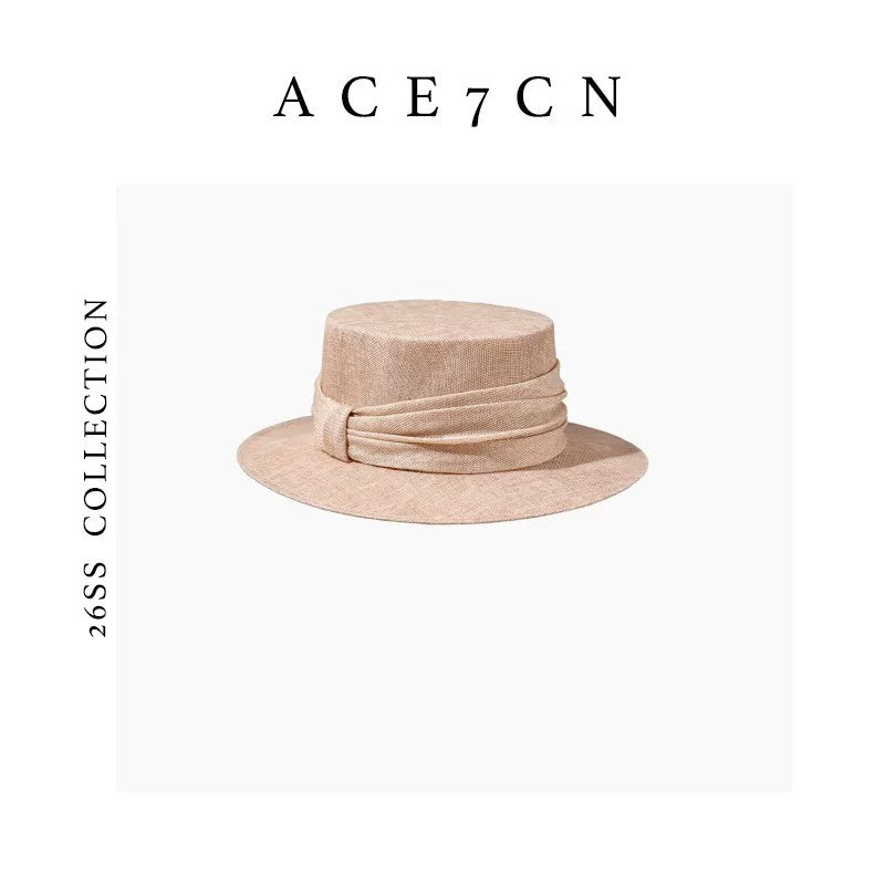 Light-French Handmade Straw Hat Hepburn Wide-Brim Flat-Top