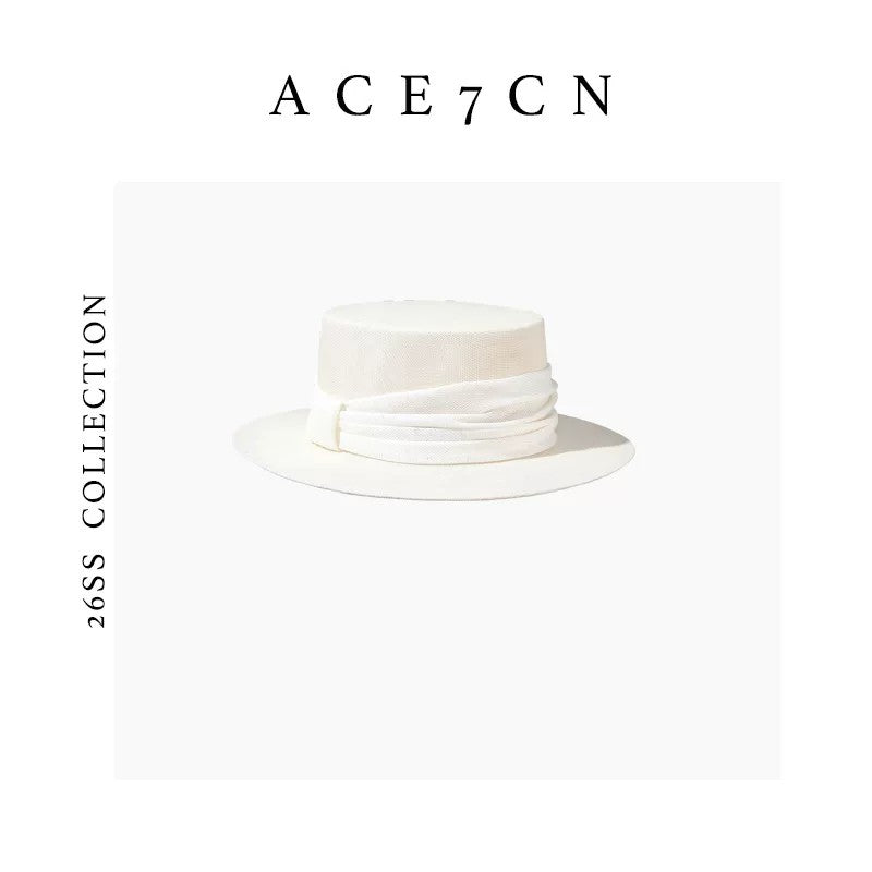 Light-French Handmade Straw Hat Hepburn Wide-Brim Flat-Top